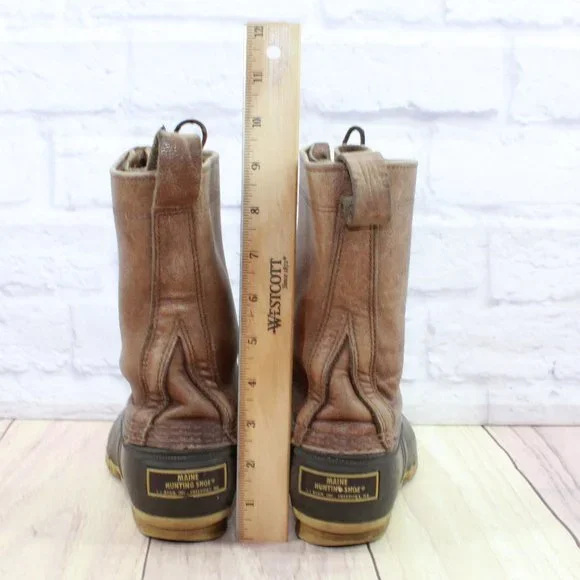 LL Bean Brown Leather Mid Calf Lace Up Unlined Hunting Duck Boots Size 6 M - Picture 6 of 8